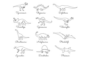 Continuous one line dinosaur, an Illustration by winwin.art