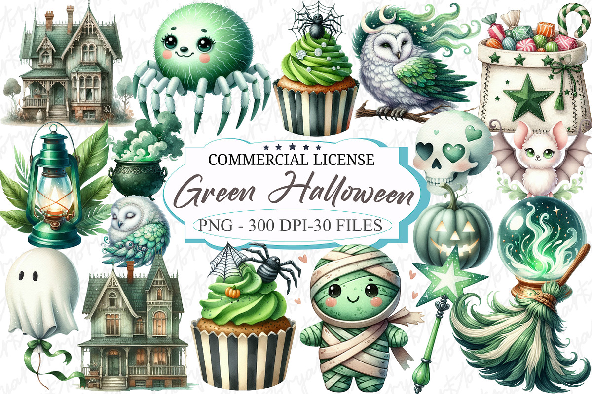 Green & White Halloween Clipart, a Graphic by designcity5 (Photo 1 of 5)