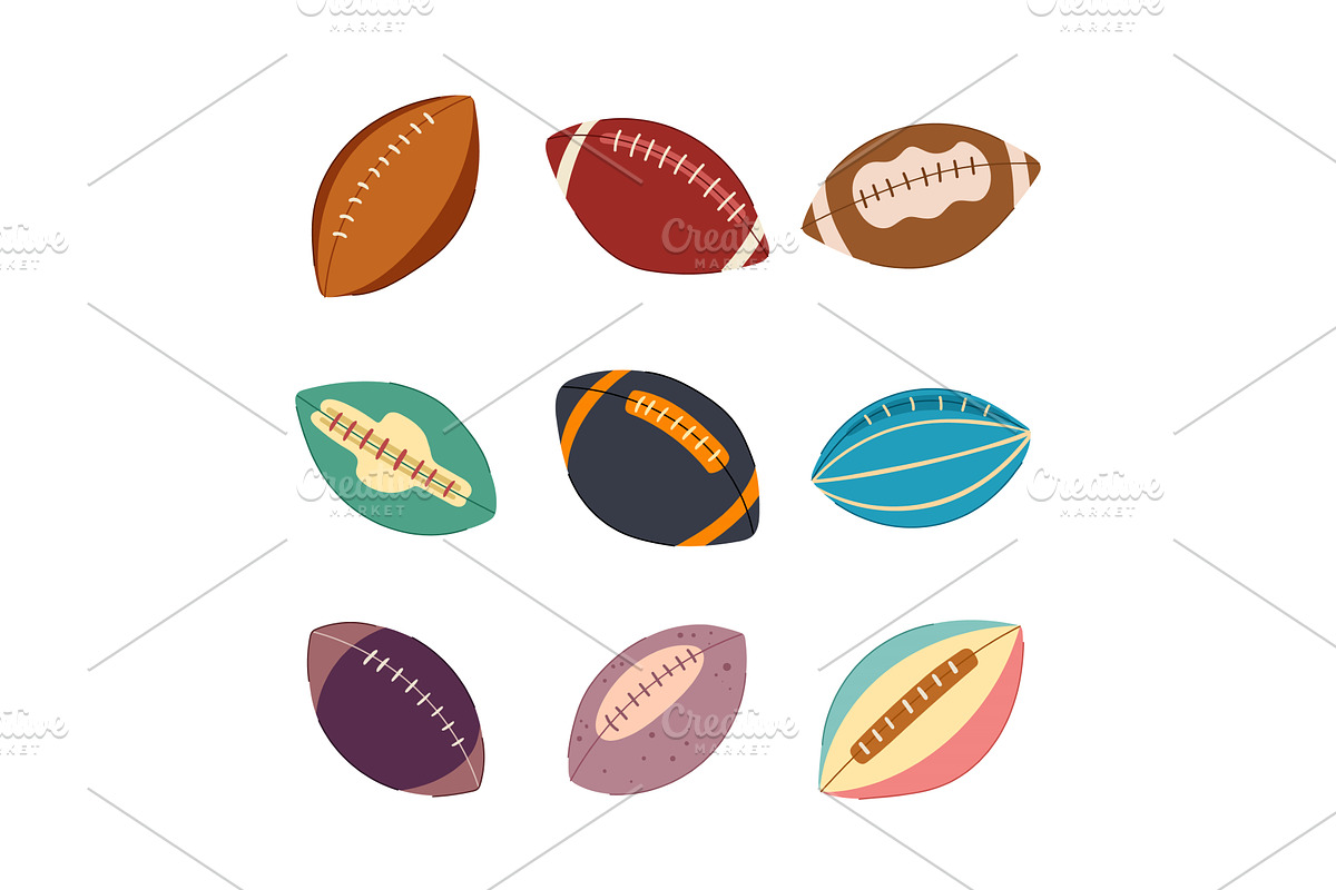 american football ball set cartoon, an Object Illustration by pikepicture