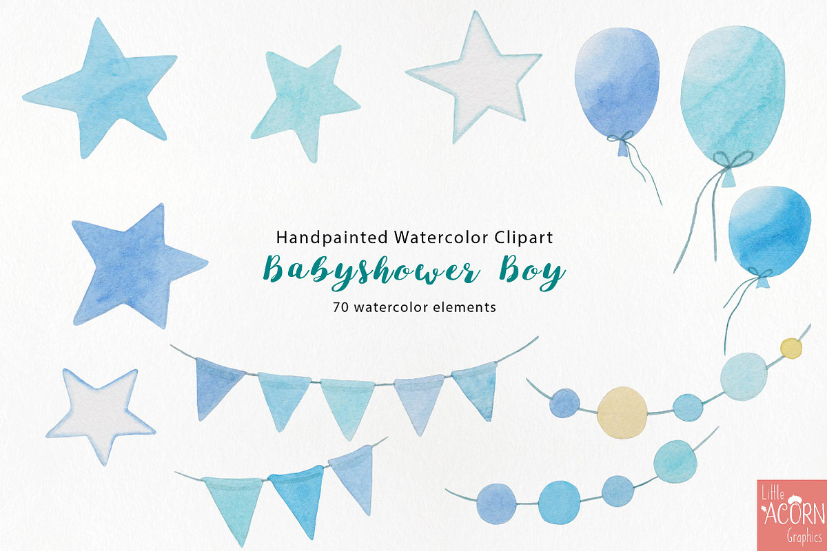Watercolor Babyshower boy in blue, a Texture Illustration by LittleAcornGraphics (Photo 6 of 11)