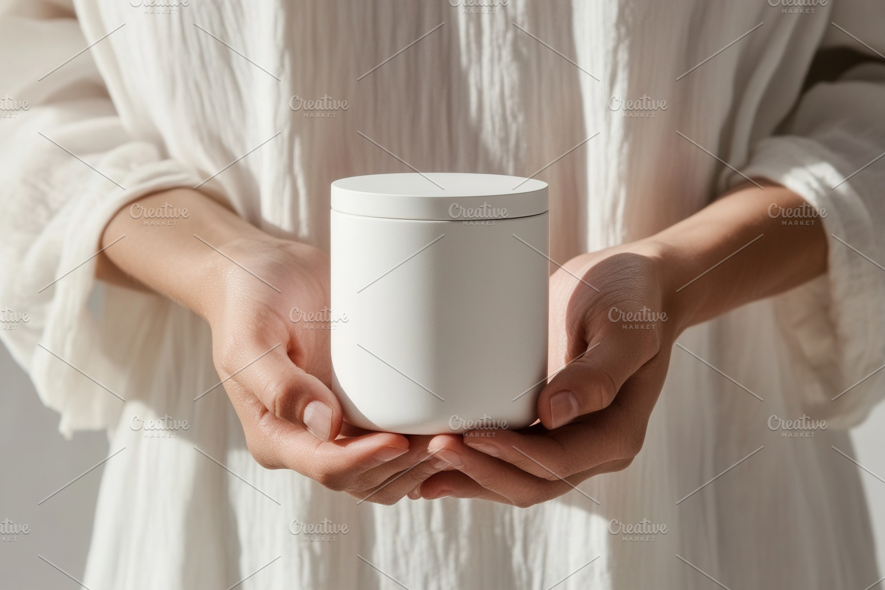Person holding a white cosmetic jar, a Photo by Pavel_design