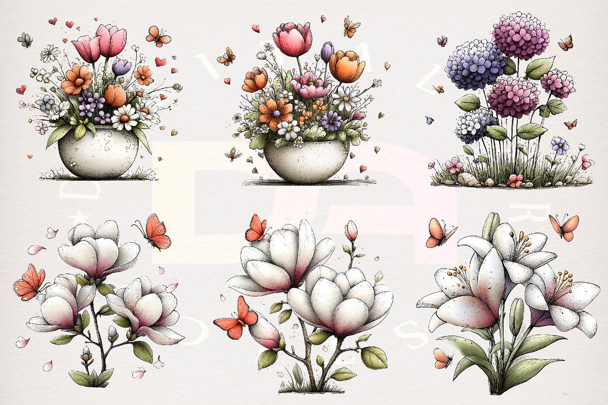 Whimsical Floral Butterfly Graphics, a Transportation Illustration by Digital Artistic99 (Photo 2 of 9)