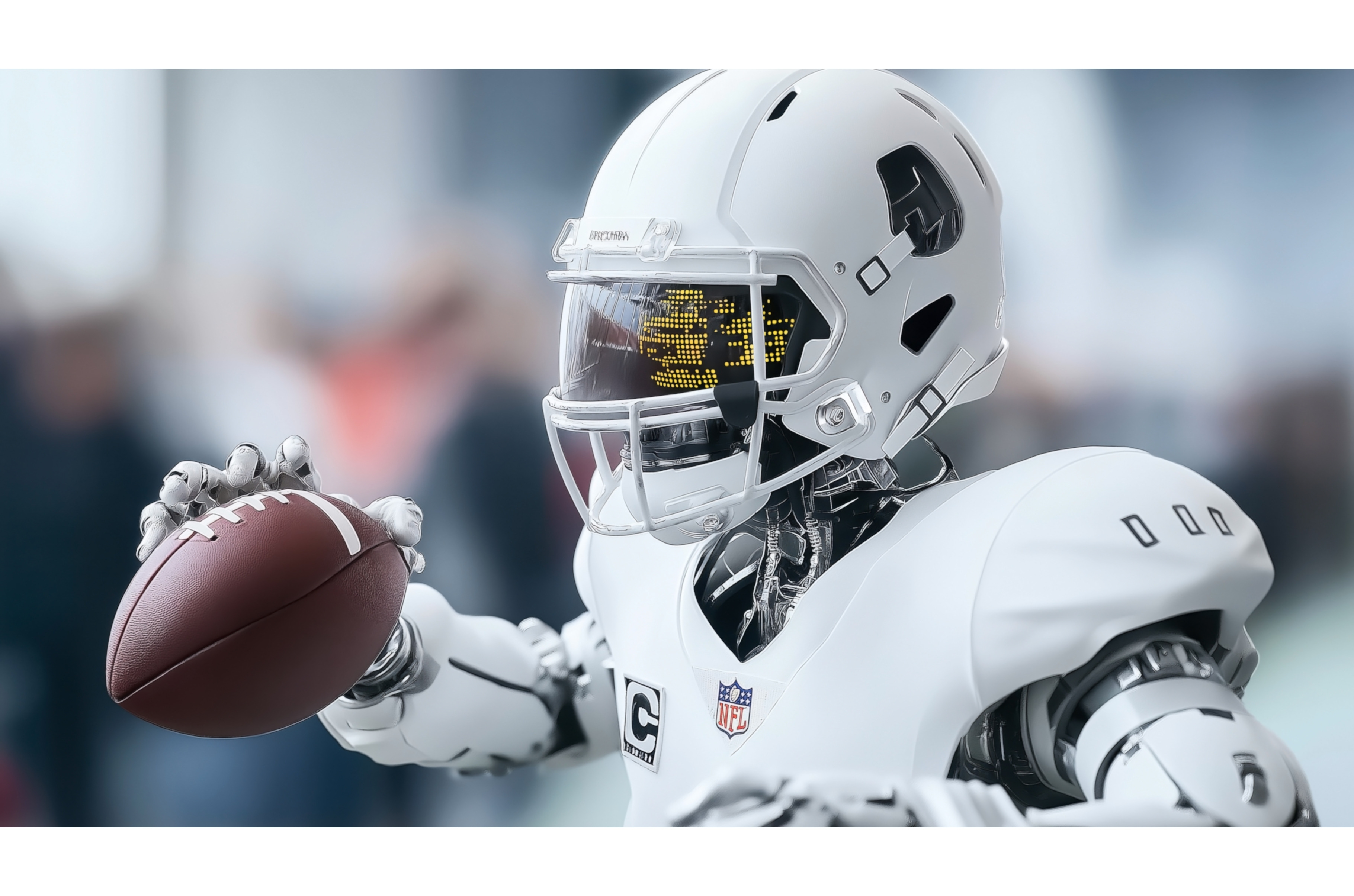 A humanoid robot in a football, a Technology Illustration by Sergey Kotenev