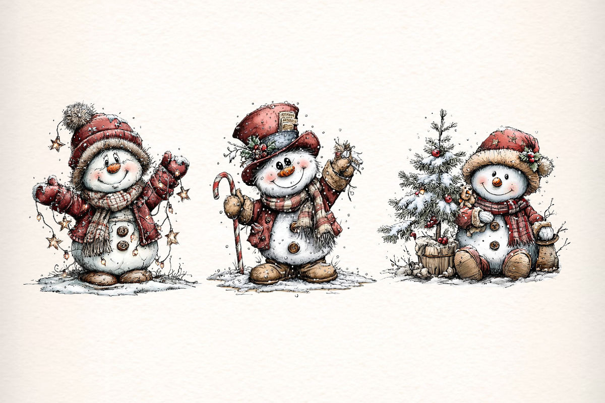 Christmas Whimsical Snowman Clipart, an Illustration by Dream Creation (Photo 6 of 7)