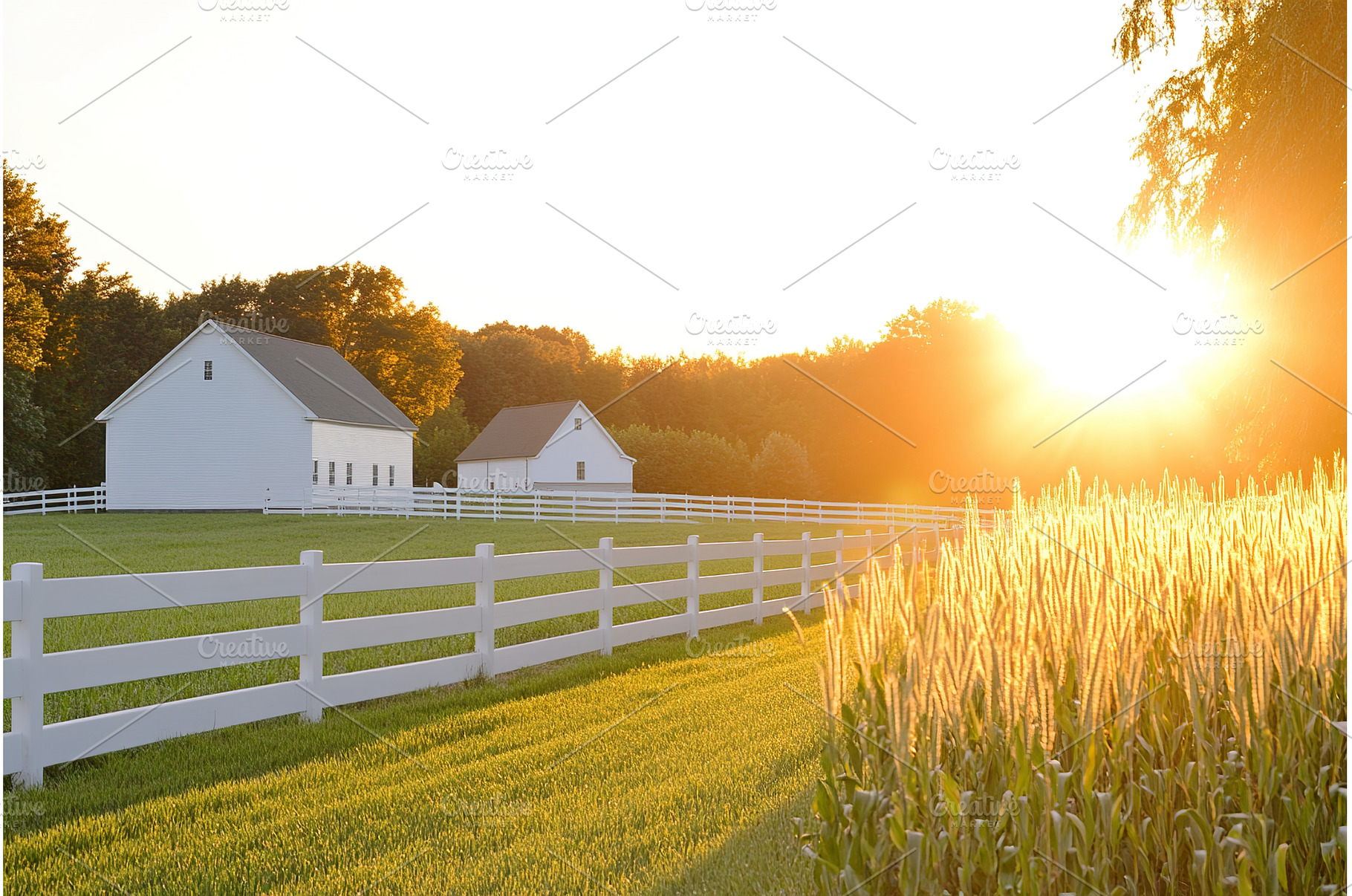 Idyllic farm landscape at sunset, a Nature Photo by Lermont51