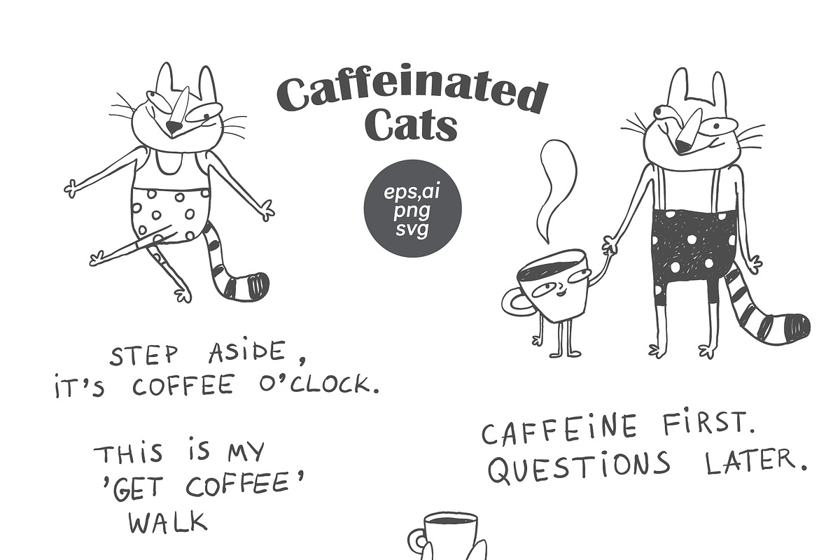 Funny Coffee Cat Doodles, an Illustration by Anastasiya Klempach (Photo 10 of 11)