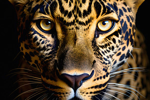 Close up portrait of a leopard with piercing eyes and spotted co, an Animal Photo by GoodGoods