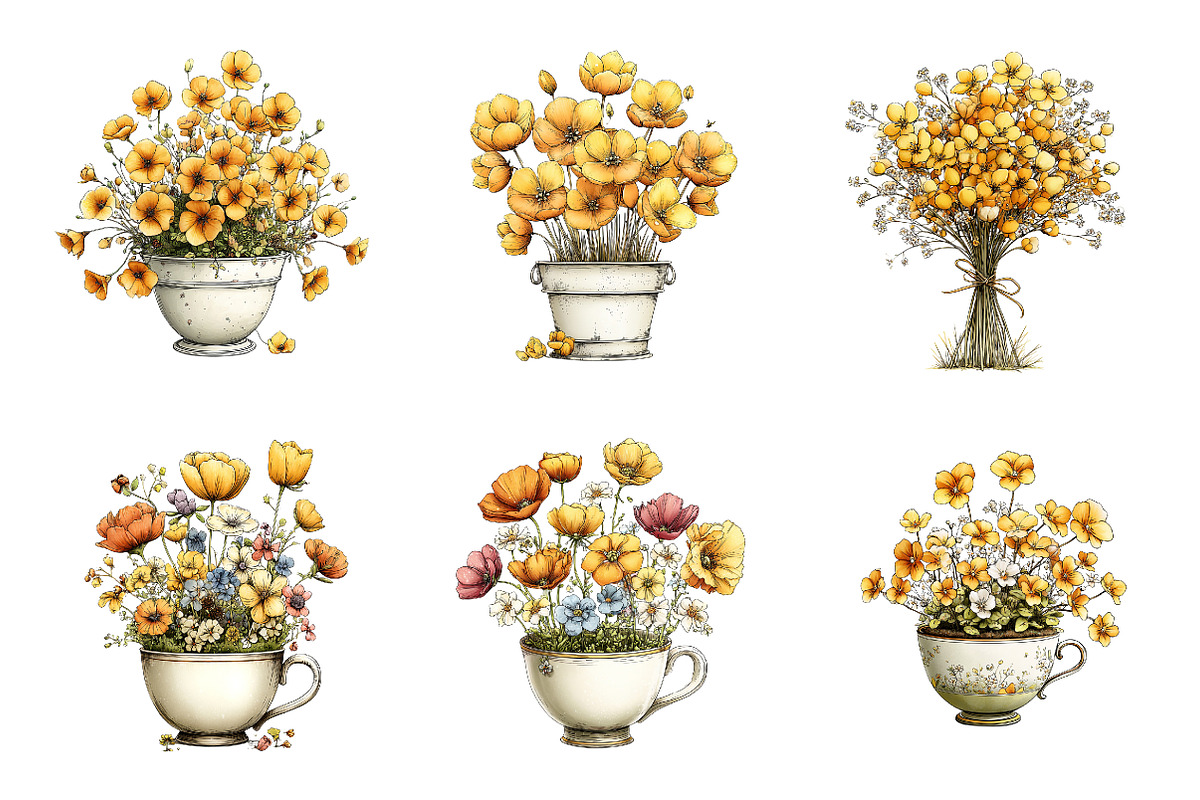Yellow flowers spring clipart, an Illustration by SinaCreation (Photo 4 of 11)