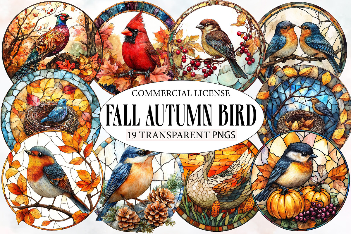 Fall Autumn Bird Stained Glass, an Illustration by Designworld (Photo 1 of 6)