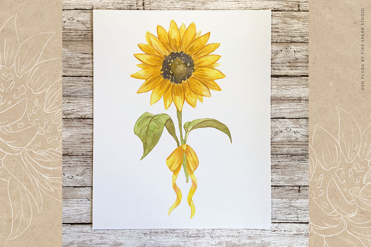 Sunflower Watercolor Illustrations, an Illustration by Fire Spark Studio (Photo 8 of 10)