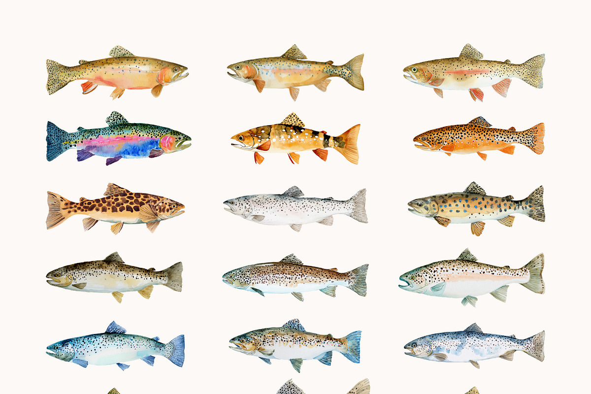 Watercolor Trout Fish Clipart, a Decorative Illustration by OKArtHub (Photo 4 of 8)