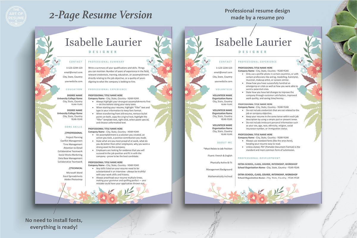 Floral Resume | Creative CV Template, a Resume Template by The Art of Resume (Photo 4 of 8)