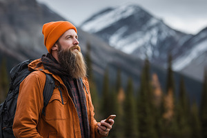 Bearded man in orange jacket, a Sports & Recreation Photo by MistyDay