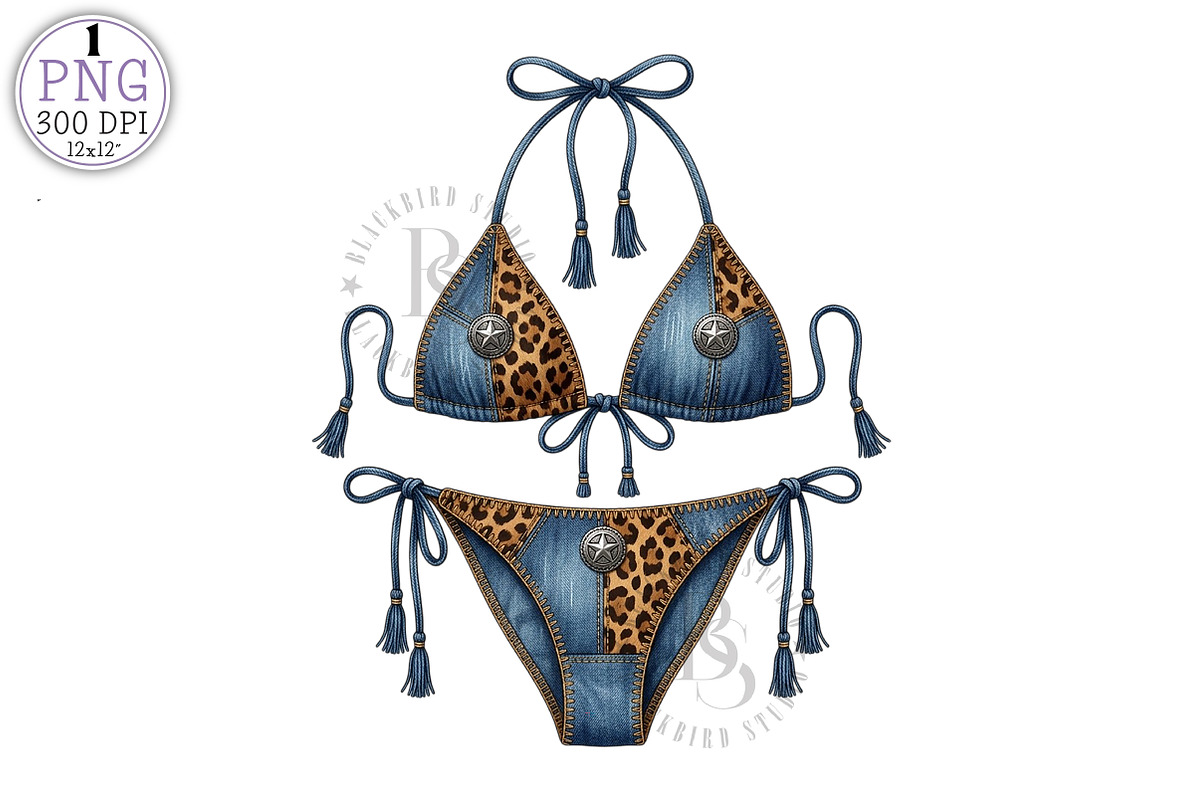 Western Denim Cow Print Bikini PNG, an Object Illustration by Black Bird Studio (Photo 1 of 4)