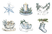 Watercolor Silver Christmas Bundle, a Transportation Illustration by SinaCreation (Thumbnail 3 of 6)