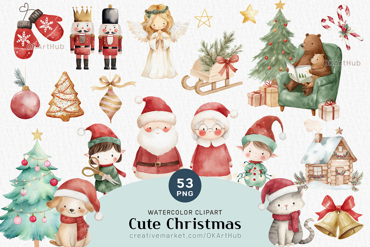 Cute Christmas Clipart – 53 PNG, a Seasonal Illustration by OKArtHub (Photo 1 of 9)
