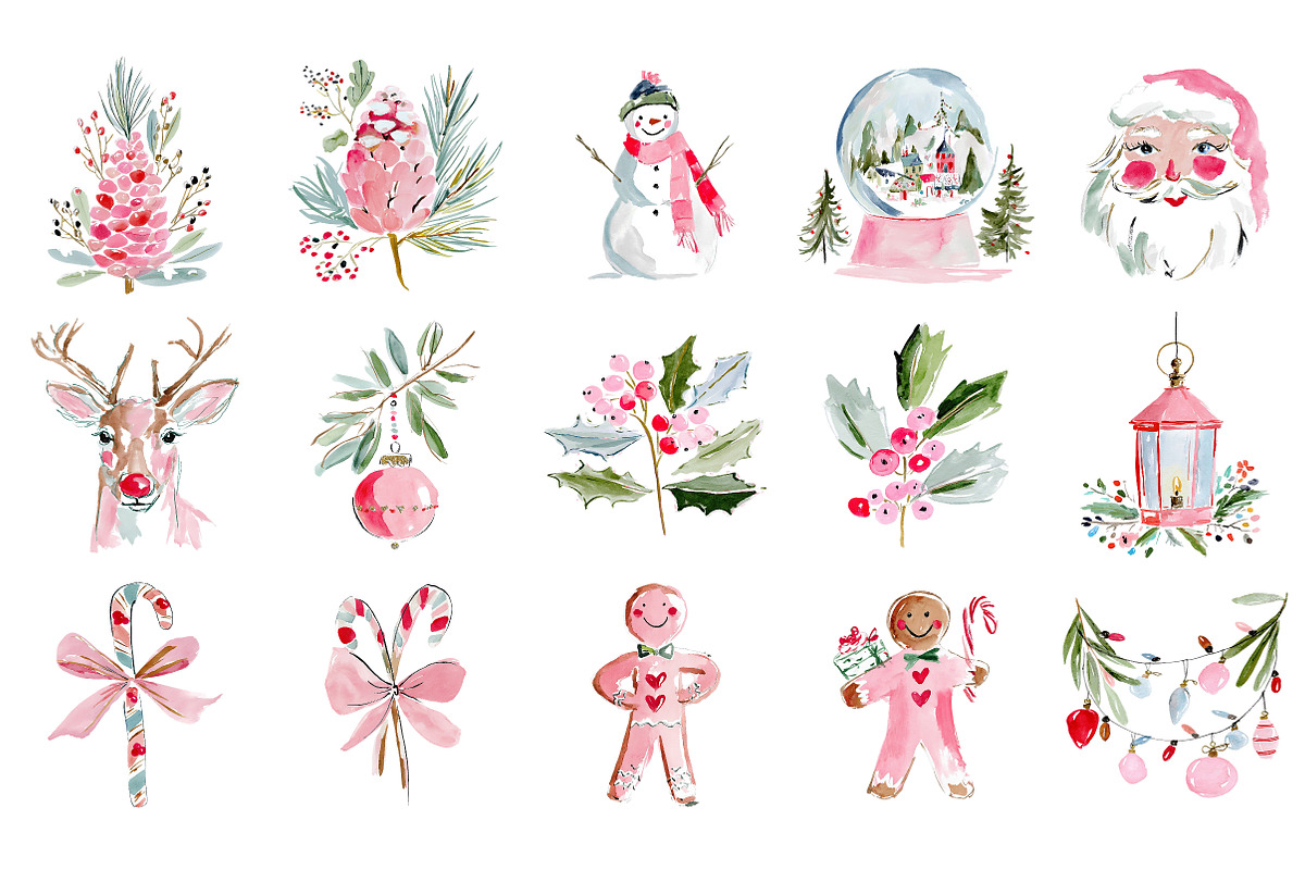 Watercolor Christmas Clipart, an Illustration by Craft Nest (Photo 3 of 6)