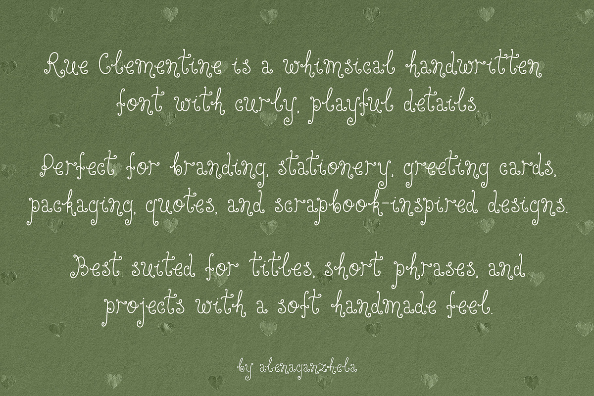 Rue Clementine - curly font, a Handwritten Font by alenaganzhela (Photo 8 of 9)