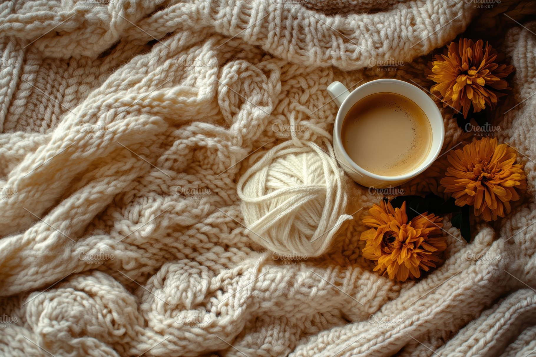 Cozy winter afternoon with warm coff, a Photo by Tanuart