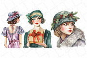 1920 Coquette Christmas Girls Clipar, an Illustration by DreamPrint404 (Thumbnail 3 of 7)