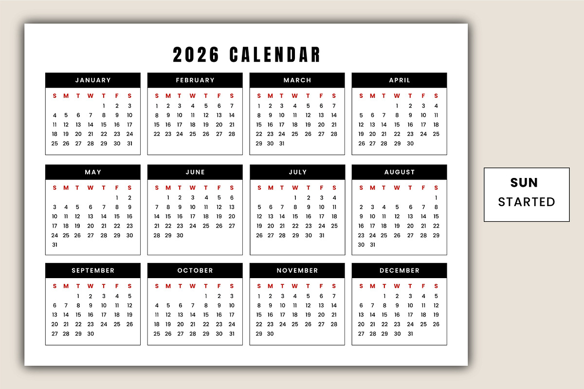 2026 Yearly landscape Calendar Canva, a Stationery Template by Mustafiz (Photo 3 of 4)