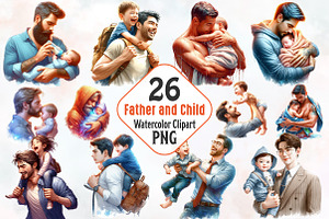 Father and Child Watercolor Cliparts, an Illustration by RobertsArt