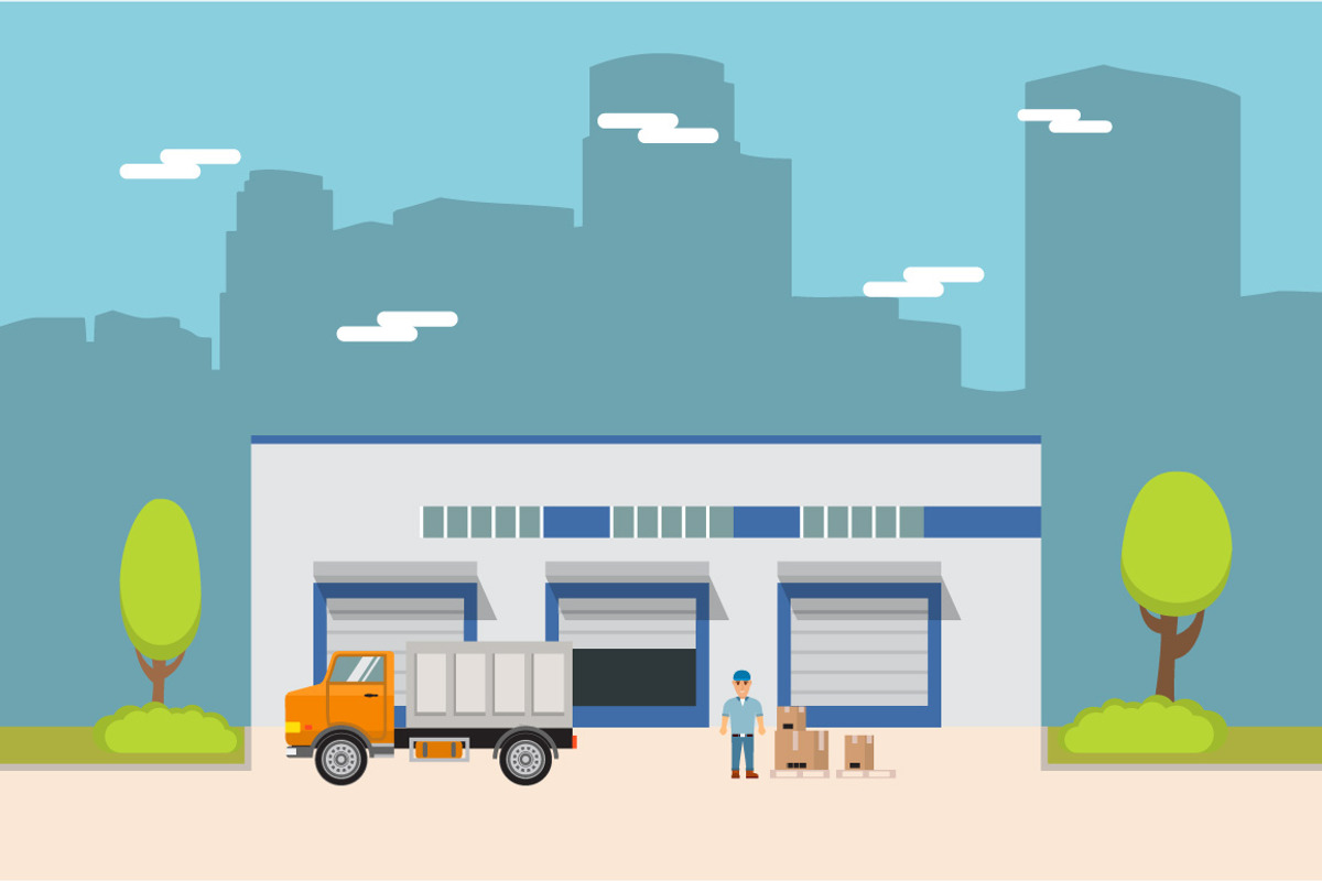 Warehouse building flat truck, an Object Illustration by Dukesn