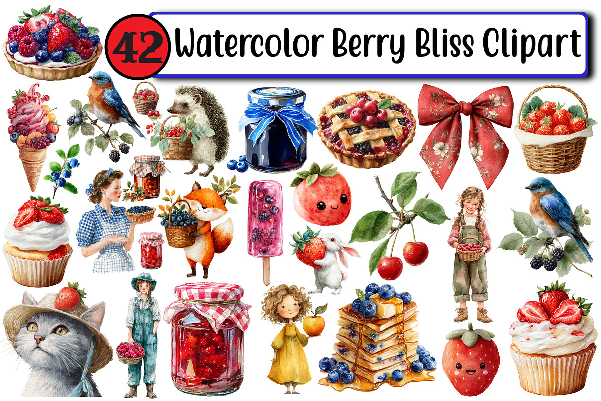Watercolor Berry Bliss Clipart, an Illustration by Design Market (Photo 1 of 3)