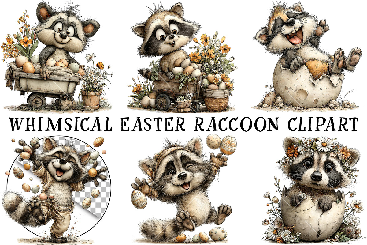 Whimsical Easter Raccoon Clipart, an Illustration by OK Design (Photo 2 of 6)