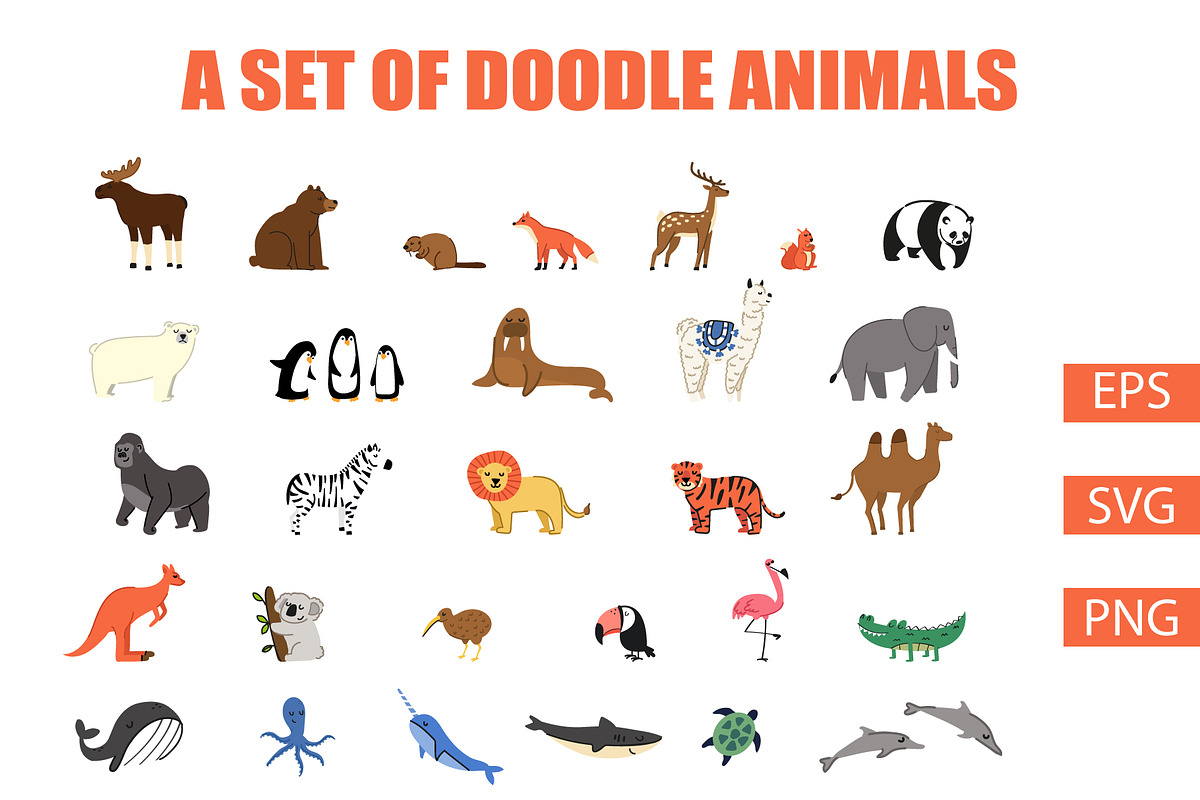 Cute Doodle Animal Clipart Set, an Animal Illustration by Milota (Photo 1 of 3)