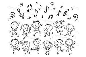 Doodle kids dancing together, a Person Illustration by Bubert Art