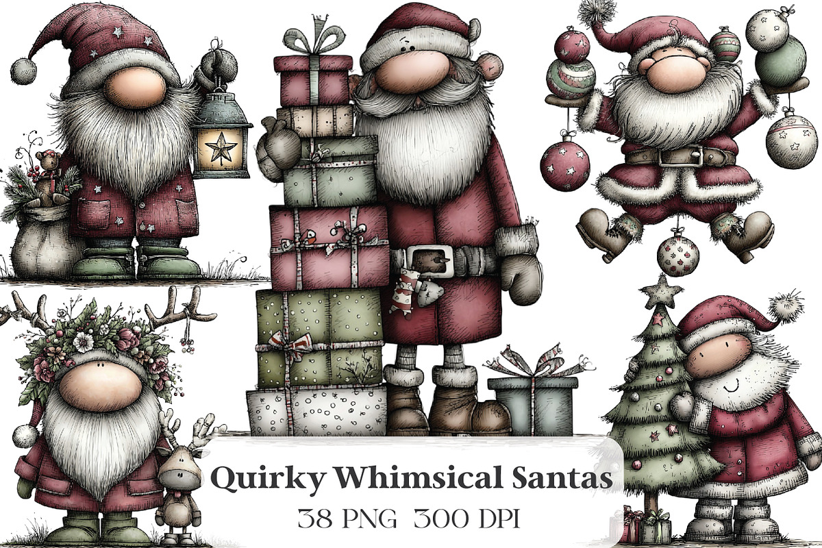 Quirky Whimsical Santa Clipart, an Illustration by CraftArtStudio (Photo 1 of 6)