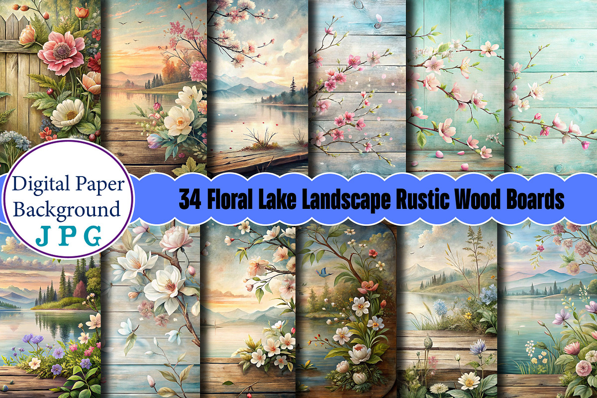 Floral Lake Landscape Rustic Wood, a Background Photo by Wow Magic (Photo 2 of 2)