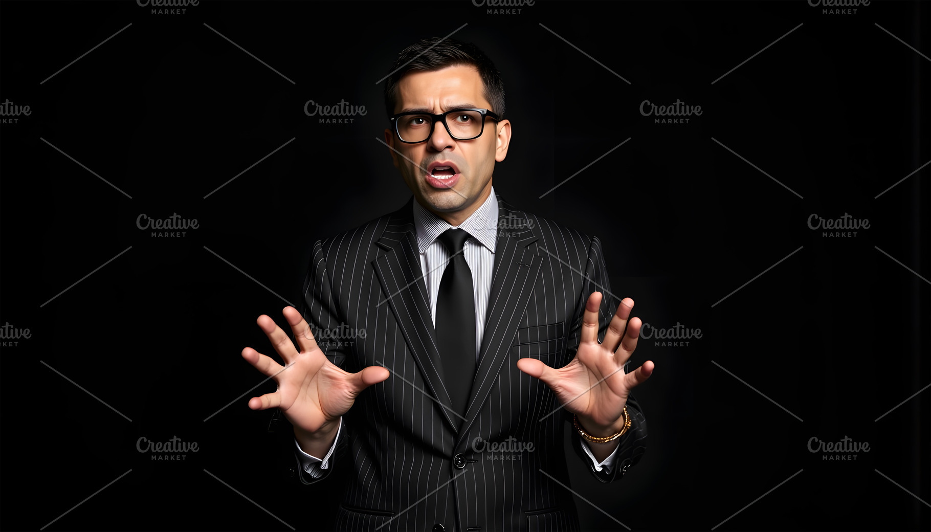 Scared Businessman in Suit Gesturing, a Business Photo by Stock Shape