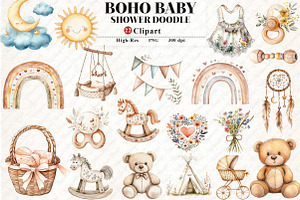 Neutral Boho Baby Shower Doodle png, an Illustration by Watercolor design