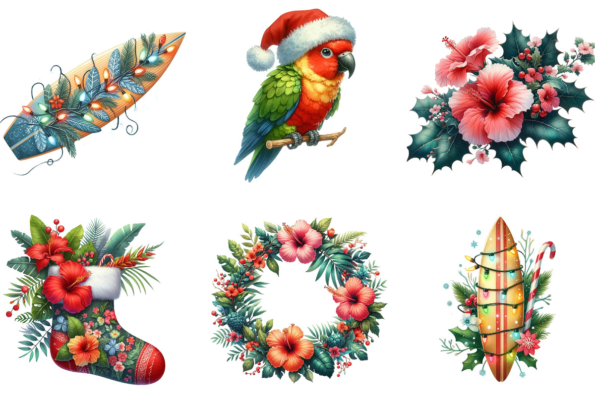 Tropical Aloha Christmas Clipart, an Illustration by DreamArtGraphic (Photo 3 of 5)