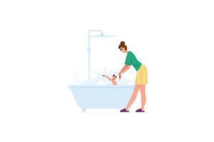 Mother washing her son's hair in, an Illustration by pikepicture