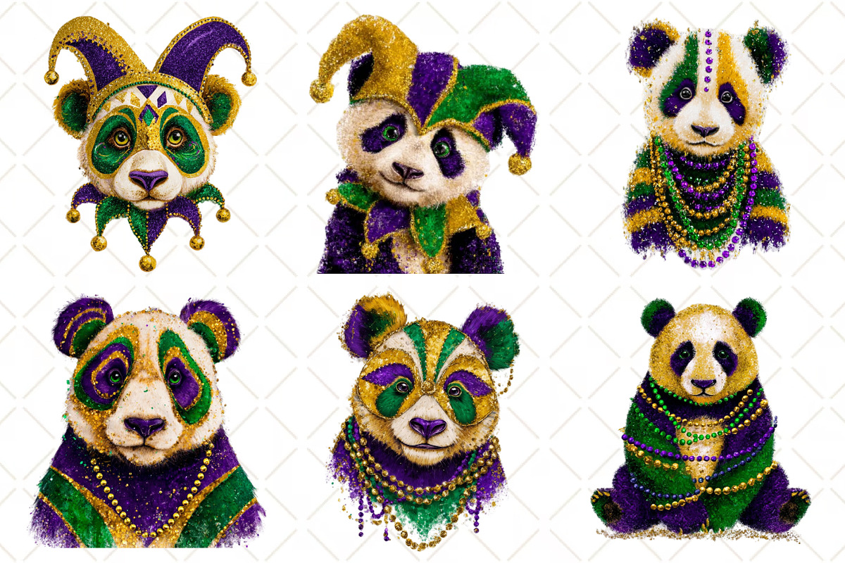 Whimsical Mardi Gras Panda Clipart, an Illustration by Black Bird Studio (Photo 3 of 6)