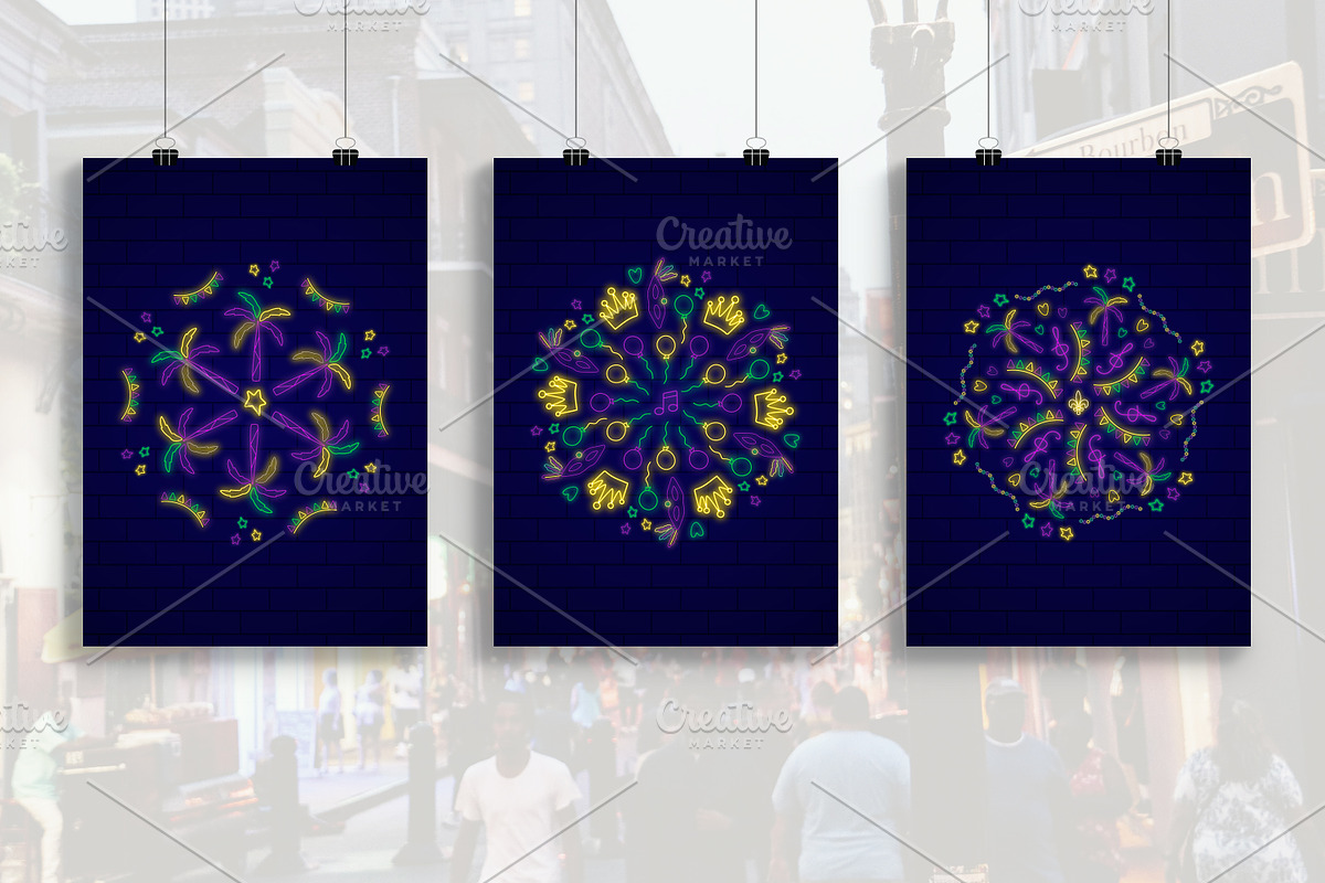 Mardi Gras Neon Ornaments, a Background Graphic by kh_cat (Photo 3 of 4)