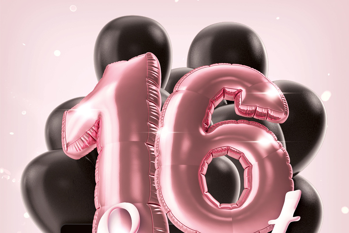 Sweet 16 Rose Gold and Black flyer, a Poster Template by Love Giftery (Photo 2 of 2)