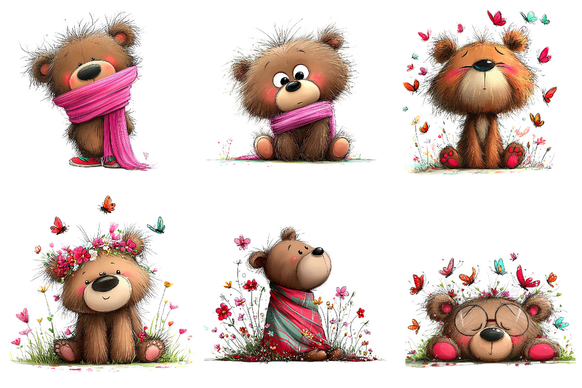 Whimsical Spring Teddy Bear Clipart, an Illustration by CreationArt (Photo 3 of 7)