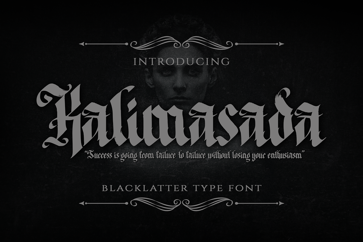 Kalimasada - Blackletter Type Font, a Blackletter Font by Meizzaluna Design (Photo 1 of 10)