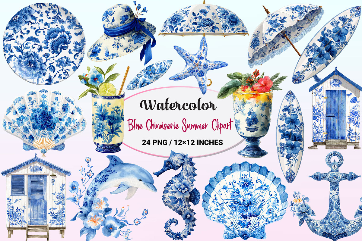 Blue Chinoiserie Summer Clipart PNG, a Graphic by CitraGraphics (Photo 1 of 4)