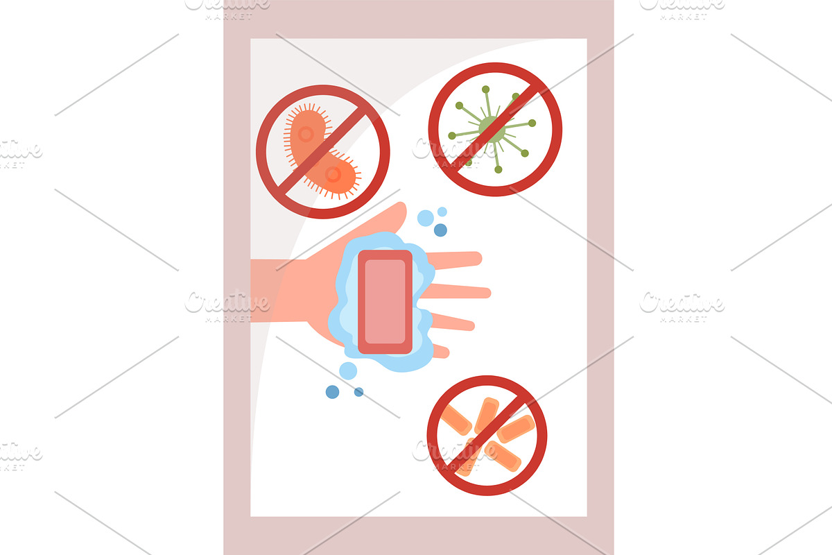 killing bacteria on hands with soap, a Food Illustration by vectorpointstudio