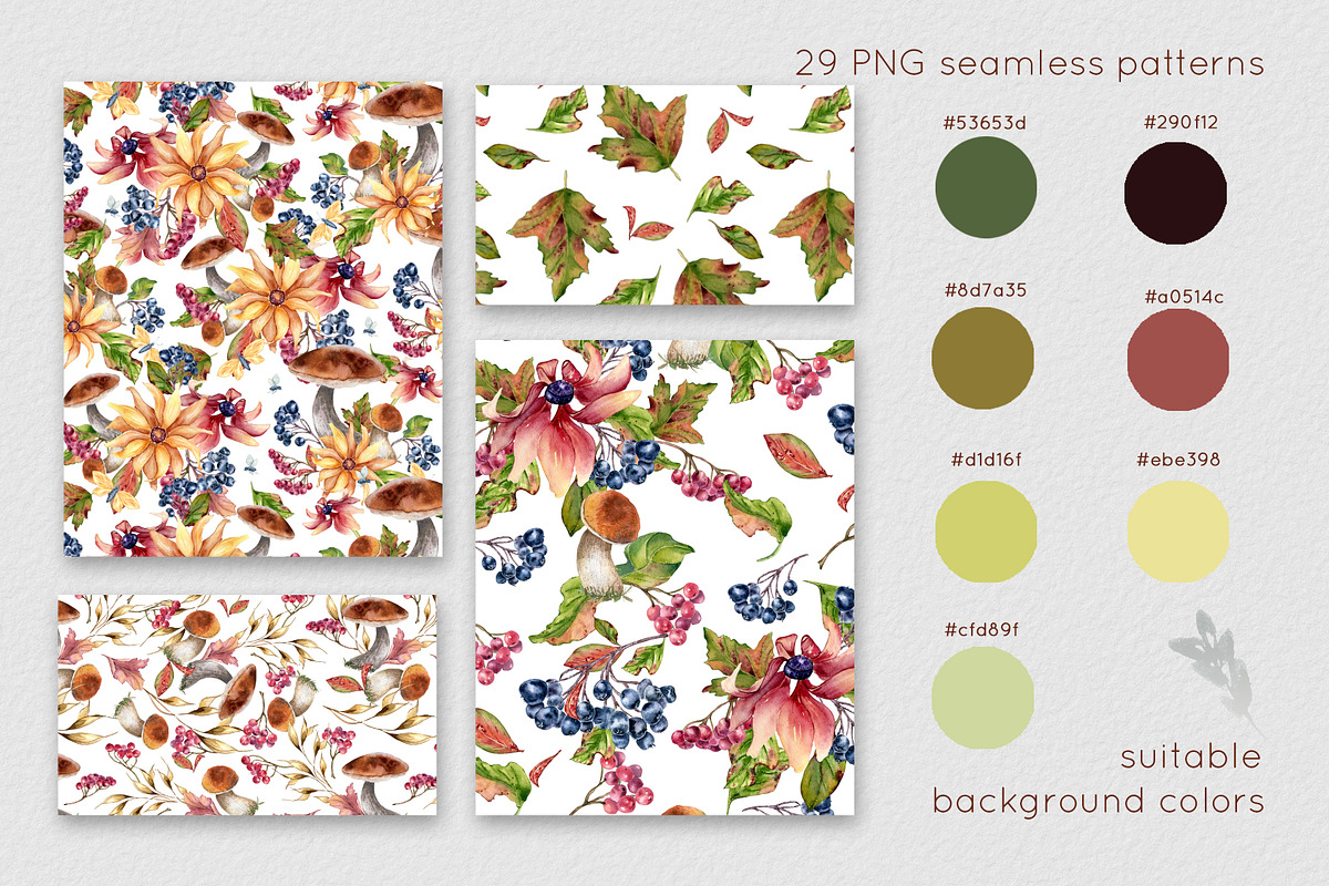 Autumn botanical seamless patterns, an Illustration by Kate Lanbina (Photo 3 of 13)