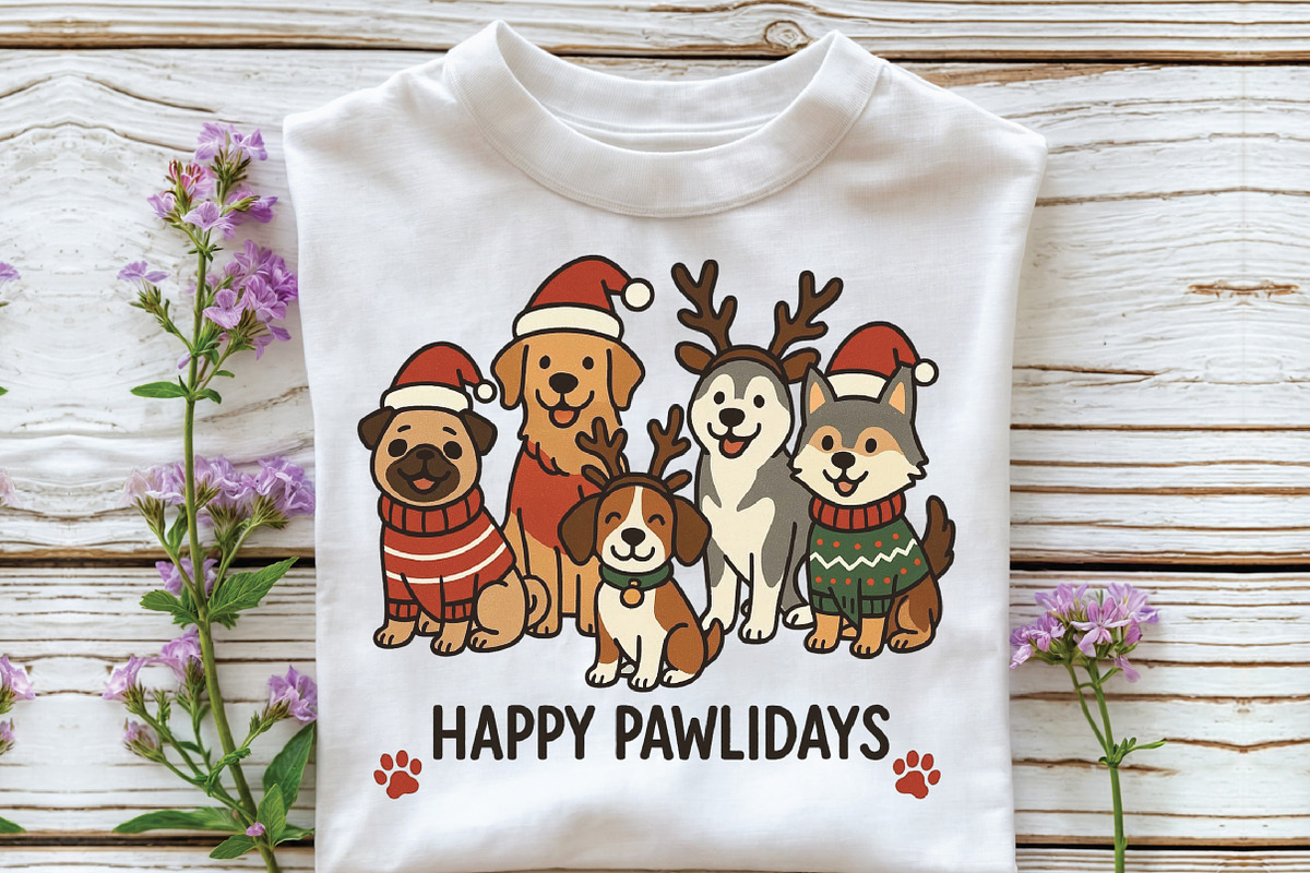 Happy Pawlidays PNG Christmas Dog, an Illustration by CraftArtStudio (Photo 2 of 4)