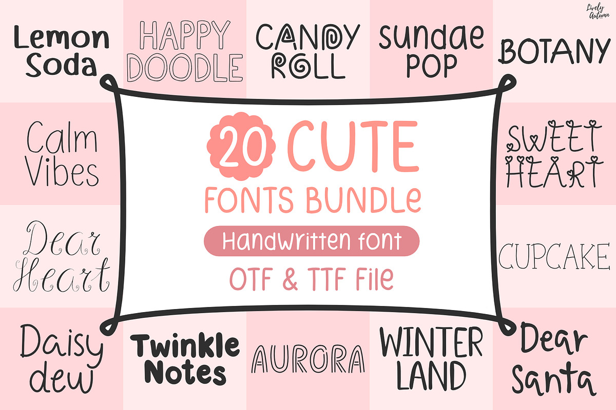 20 Cute Handwritten Fonts Bundle, a Handwritten Font by LivelyAutumn11.11 (Photo 1 of 6)