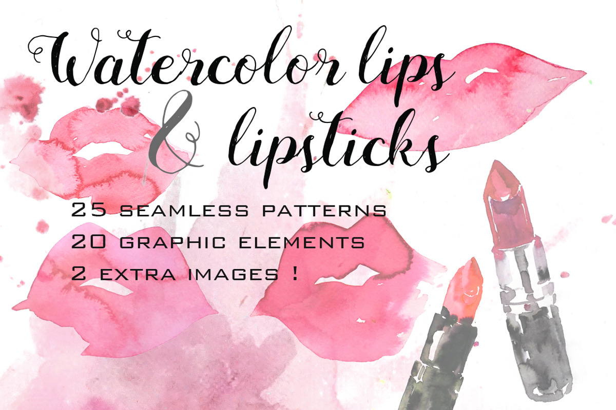 Watercolor lips and lipsticks set, a Pattern Graphic by esylvia (Photo 1 of 5)