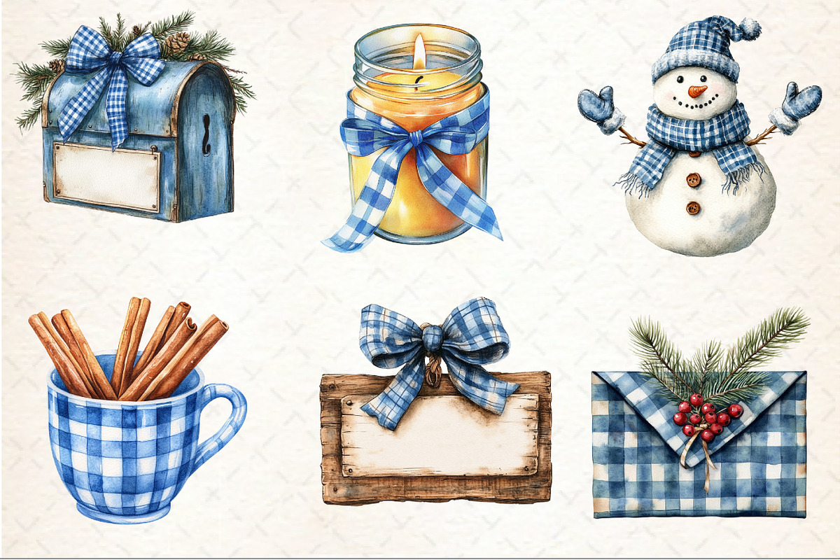 Christmas Blue Gingham Clipart, an Illustration by Rose Art (Photo 2 of 4)