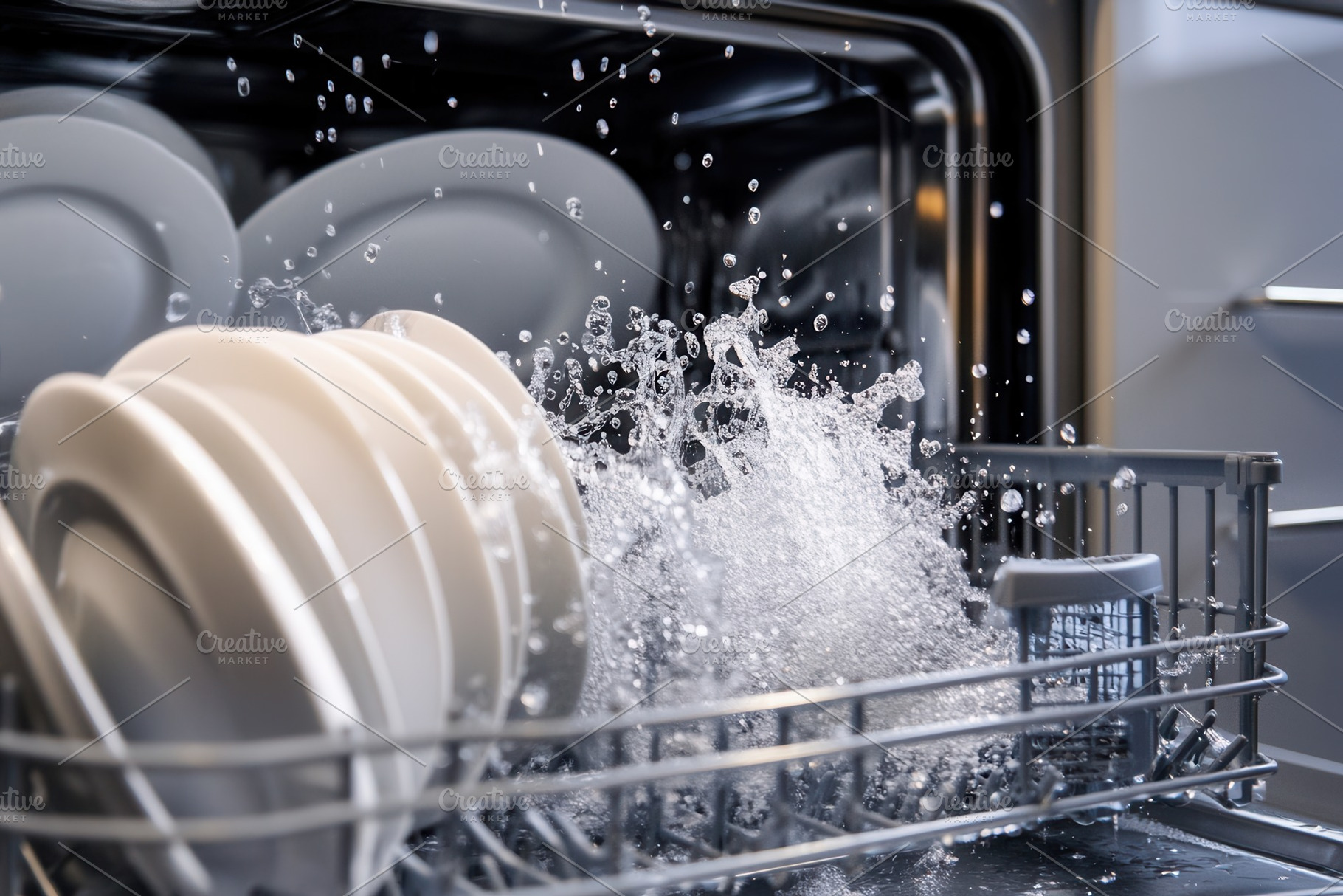 A dishwasher packed with dishes, a Photo by Pavel_design